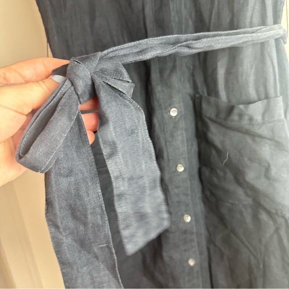 Standard James Sperse Navy Blue 100% Linen Button Front Tie Waist Shirt Dress XS - Picture 13 of 16